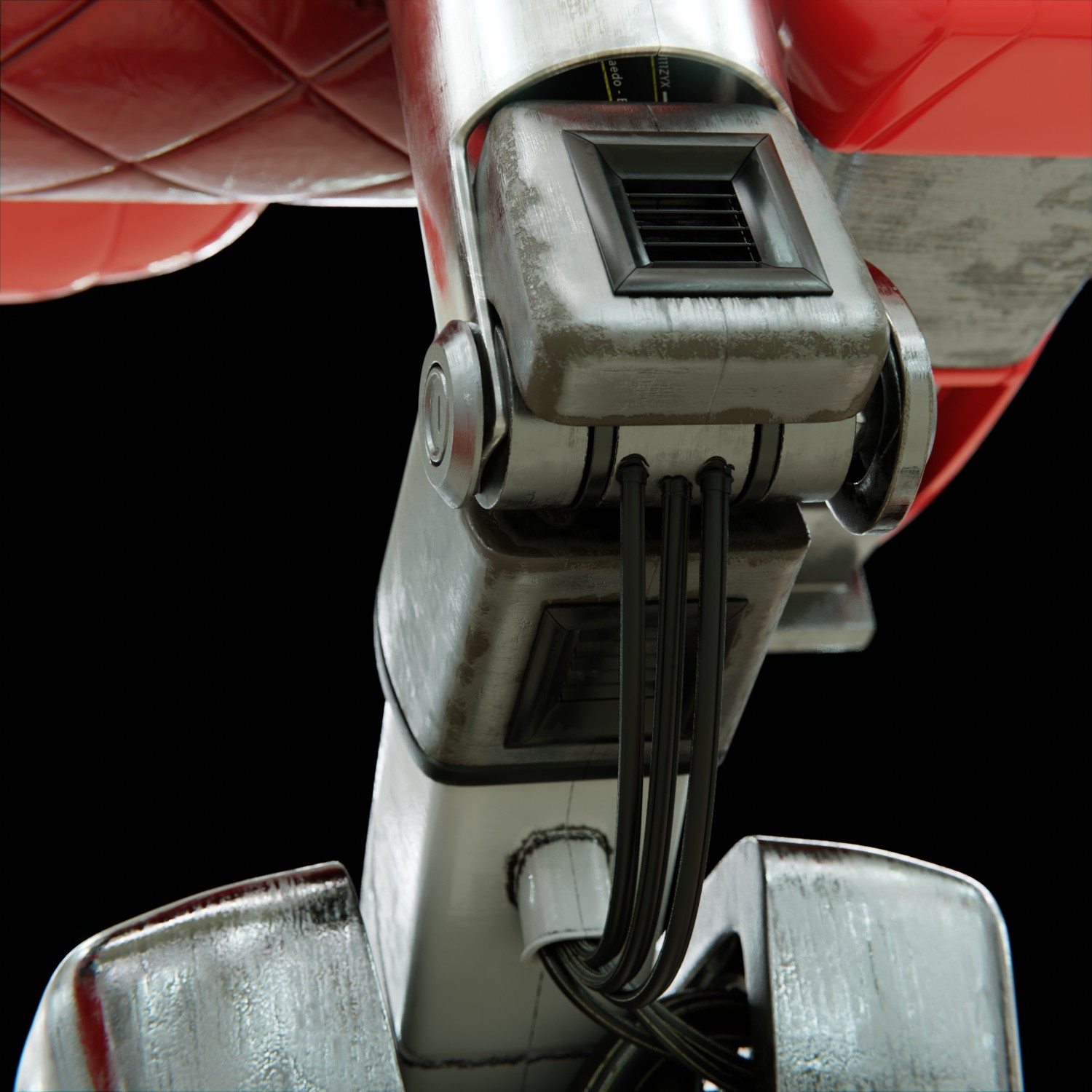 Mechanical detail of the robot torso and cabling